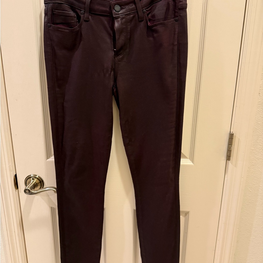 Paige Dark Burgundy Skinny Jeans with a leather feel size 30